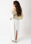 Gabriella Sanchez Gold Collar Feather Sleeve Dress, White