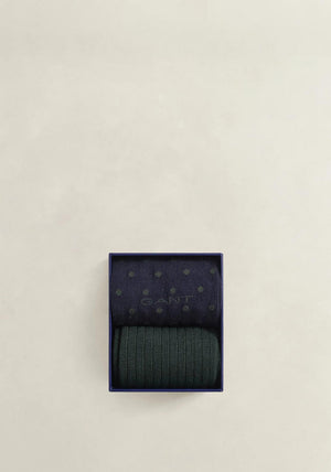 Gant 2-Pack Dot & Rib Socks Gift Box, Navy & Green