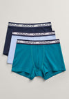 Gant 3 Pack Logo Cotton Stretch Trunks, Ocean Turquoise Multi
