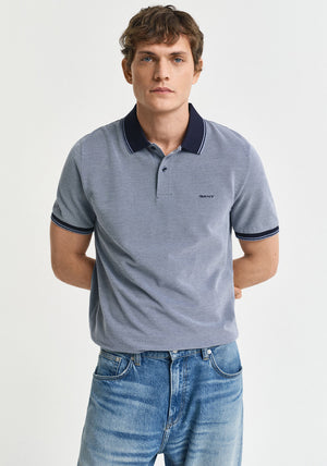 Gant 4 Colour Oxford Pique Polo Shirt, Dusty Navy