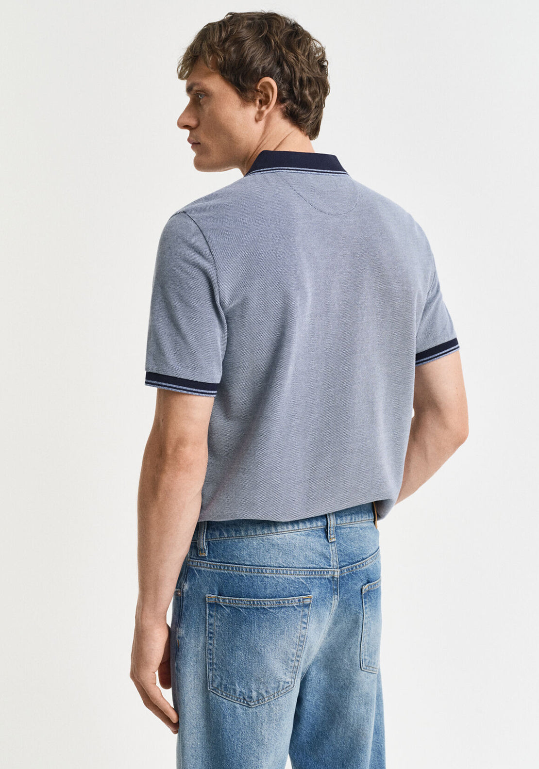 Gant 4 Colour Oxford Pique Polo Shirt, Dusty Navy