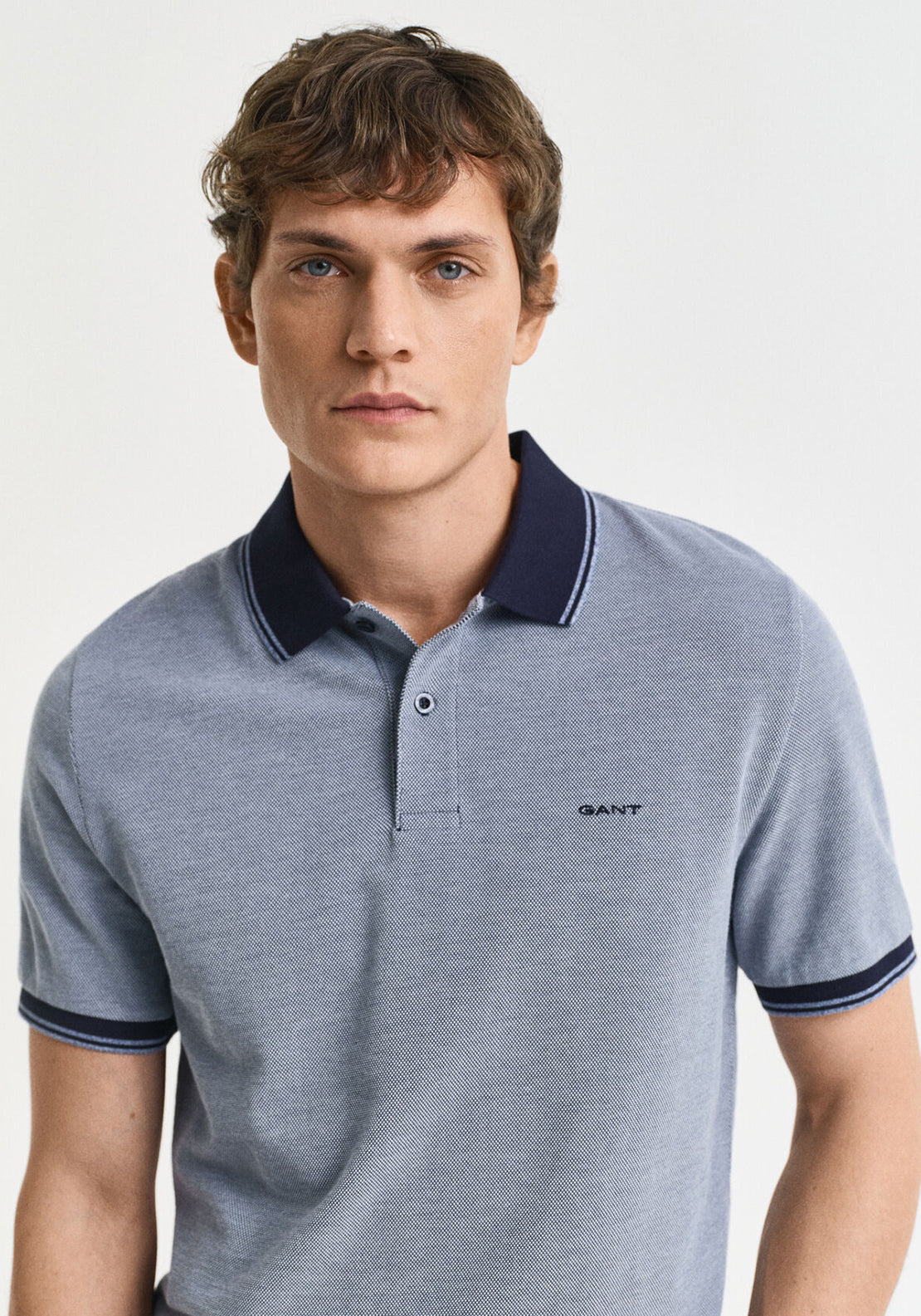Gant 4 Colour Oxford Pique Polo Shirt, Dusty Navy