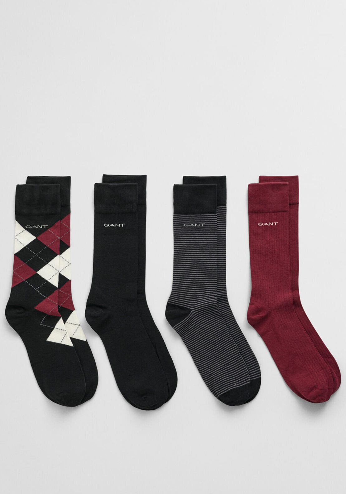 Gant 4 Pack Argyle Striped Solid Gift Box, Black Multi