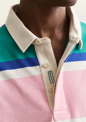 Gant Blocked Stripe Rugby Shirt, Aqua Blue Multi