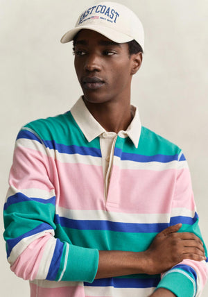 Gant Blocked Stripe Rugby Shirt, Aqua Blue Multi
