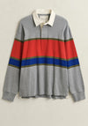 Gant Blockstriped Rugger Rugby Shirt, Grey Melange Multi