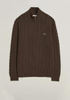 Gant Cotton Cable Knit Half Zip Sweater, Dark Brown