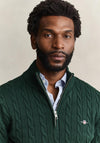 Gant Cotton Cable Knit Half Zip Sweater, Tartan Green