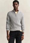 Gant Cotton Cable Knit Half Zip Sweater, Grey Melange
