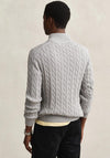 Gant Cotton Cable Knit Half Zip Sweater, Grey Melange
