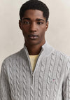 Gant Cotton Cable Knit Half Zip Sweater, Grey Melange