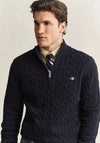 Gant Cotton Cable Knit Half Zip Sweater, Navy