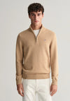 Gant Casual Cotton Half Zip Sweater, Khaki Melange
