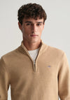 Gant Casual Cotton Half Zip Sweater, Khaki Melange