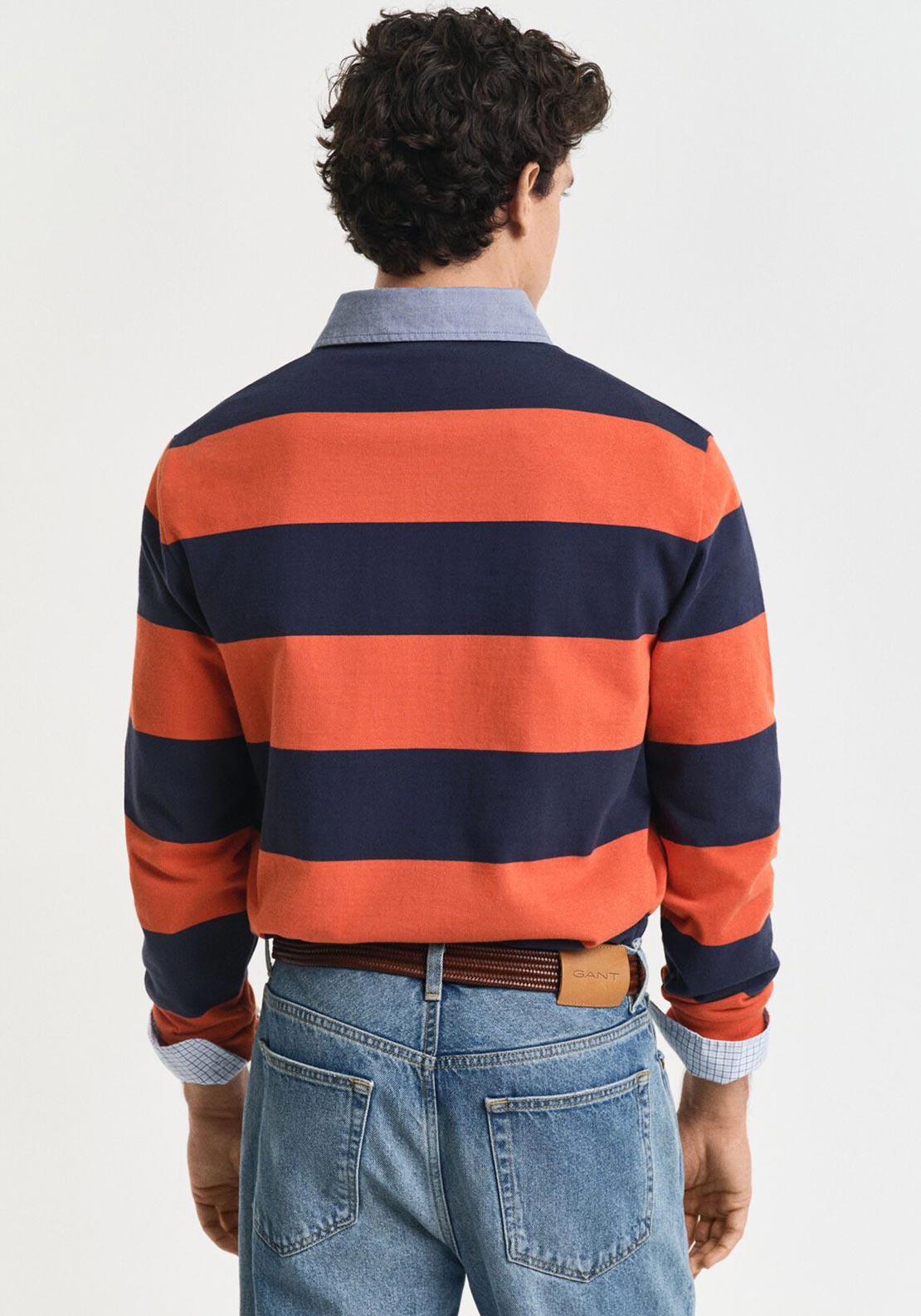 Gant Chambray Heavy Rugger Barstripe Polo Shirt, Deep Orange