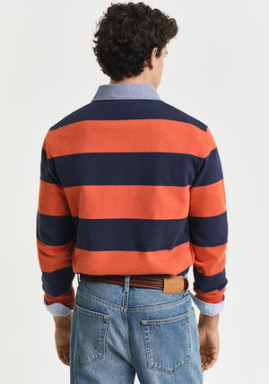 Gant Chambray Heavy Rugger Barstripe Polo Shirt, Deep Orange