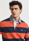 Gant Chambray Heavy Rugger Barstripe Polo Shirt, Deep Orange