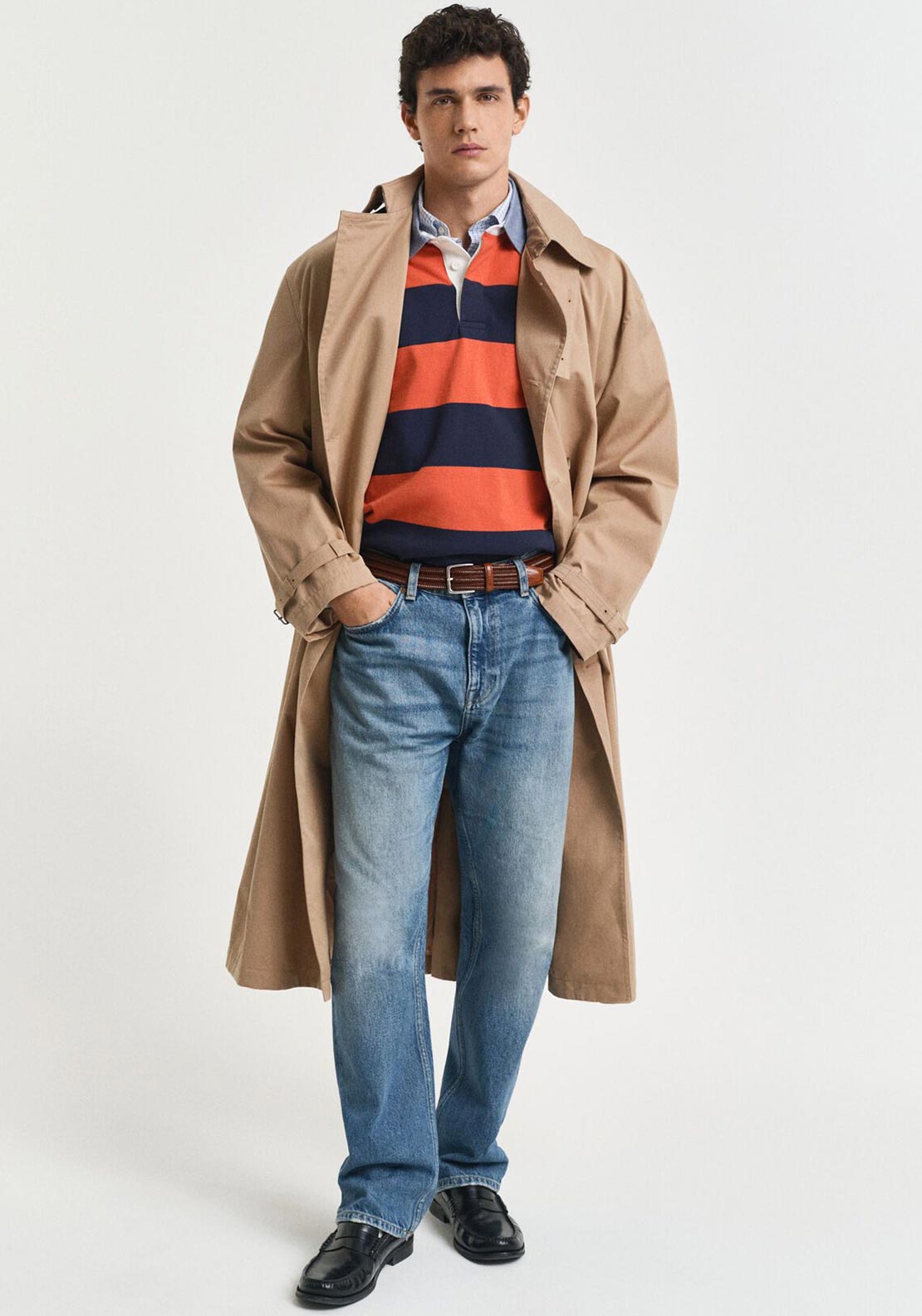 Gant Chambray Heavy Rugger Barstripe Polo Shirt, Deep Orange