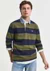 Gant Chambray Heavy Rugger Barstripe Polo Shirt, Moss Green