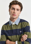 Gant Chambray Heavy Rugger Barstripe Polo Shirt, Moss Green