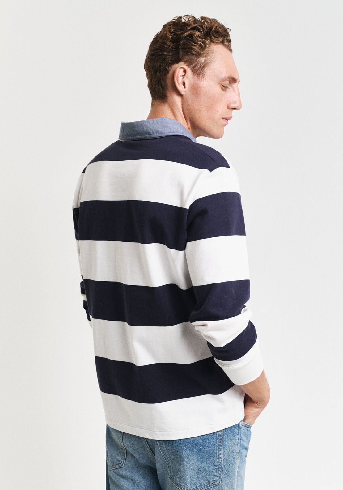Gant Chambray Heavy Rugger Barstripe Polo Shirt, Eggshell