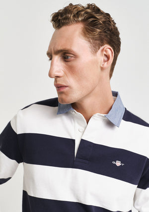 Gant Chambray Heavy Rugger Barstripe Polo Shirt, Eggshell
