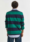 Gant Chambray Heavy Rugger Barstripe Polo Shirt, Deep Green