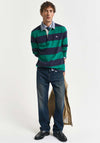 Gant Chambray Heavy Rugger Barstripe Polo Shirt, Deep Green