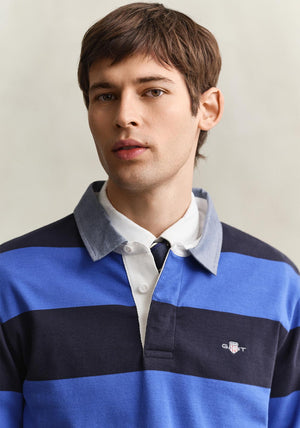 Gant Chambray Heavy Rugger Barstripe Rugby Shirt, Royal Blue