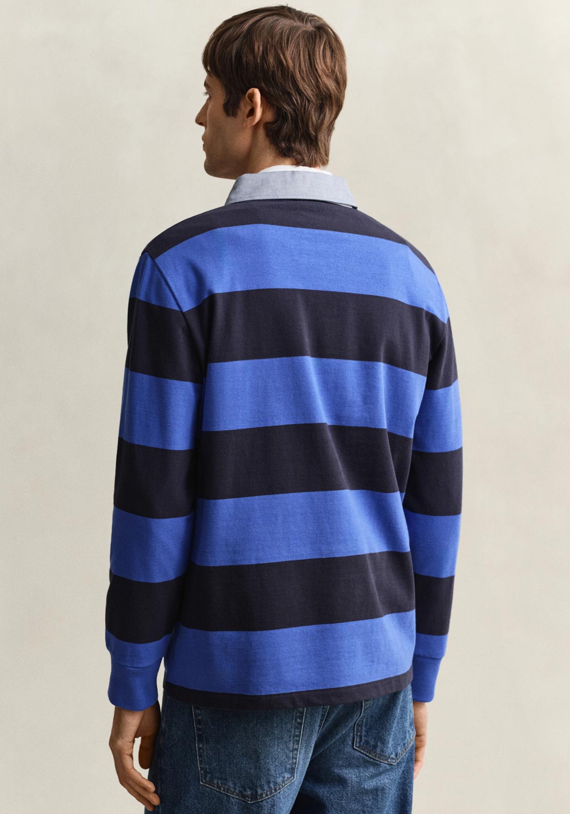 Gant Chambray Heavy Rugger Barstripe Rugby Shirt, Royal Blue