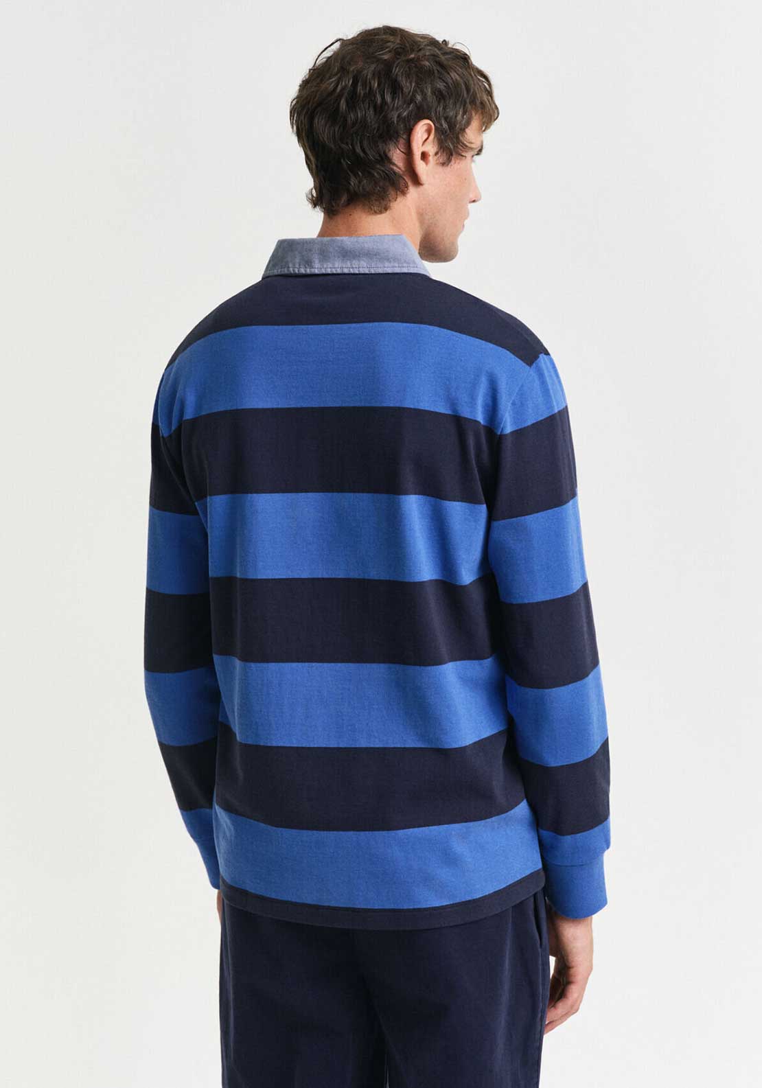 Gant Chambray Heavy Rugger Barstripe Polo Shirt, Rich Blue