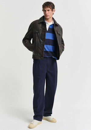 Gant Chambray Heavy Rugger Barstripe Polo Shirt, Rich Blue