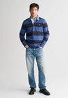 Gant Chambray Heavy Rugger Barstripe Polo Shirt, Vintage Blue