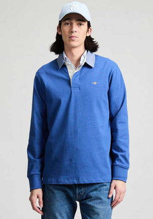 Gant Chambray Heavy Rugger Polo Shirt, Rich Blue