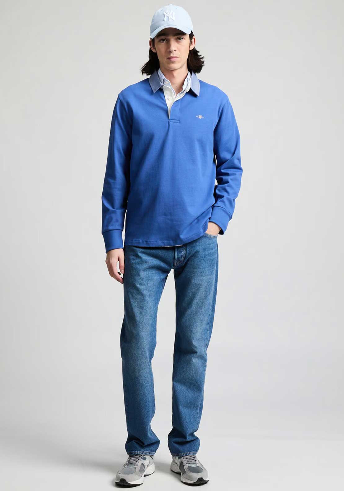 Gant Chambray Heavy Rugger Polo Shirt, Rich Blue