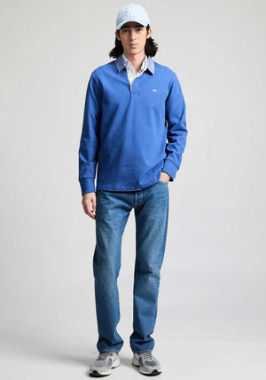 Gant Chambray Heavy Rugger Polo Shirt, Rich Blue