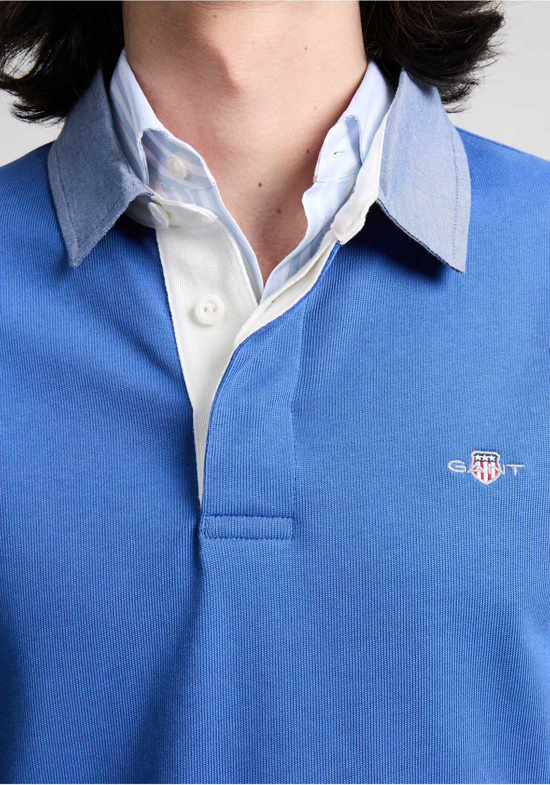 Gant Chambray Heavy Rugger Polo Shirt, Rich Blue