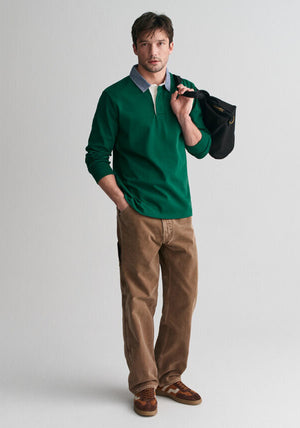 Gant Chambray Heavy Rugger Polo Shirt, Deep Forest Green