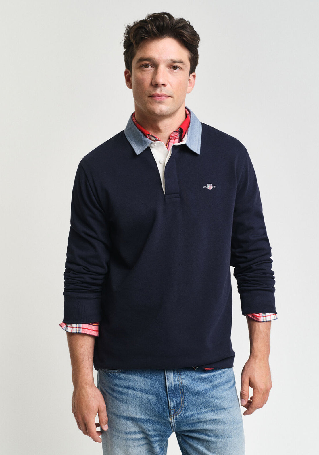 Gant Chambray Heavy Rugger Rugby Shirt, Evening Blue