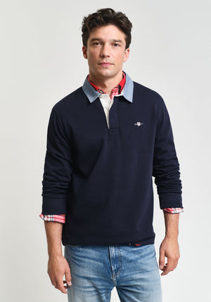 Gant Chambray Heavy Rugger Rugby Shirt, Evening Blue