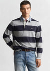 Gant Chambray Heavy Rugger Barstripe Polo Shirt, Grey Melange