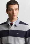 Gant Chambray Heavy Rugger Barstripe Polo Shirt, Grey Melange