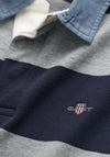 Gant Chambray Heavy Rugger Barstripe Polo Shirt, Grey Melange