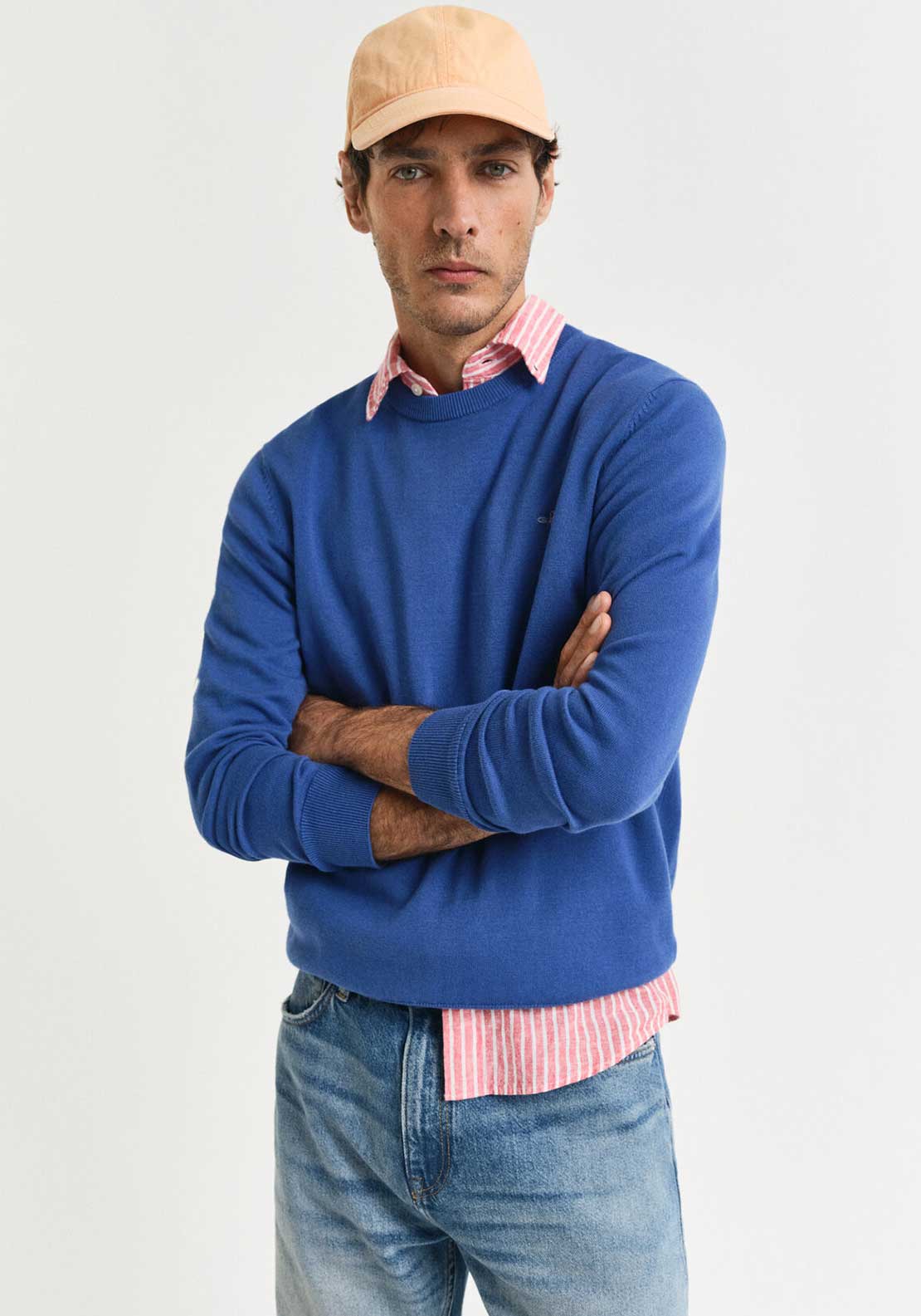 Gant Classic Cotton Crew Neck Sweater, Rich Blue