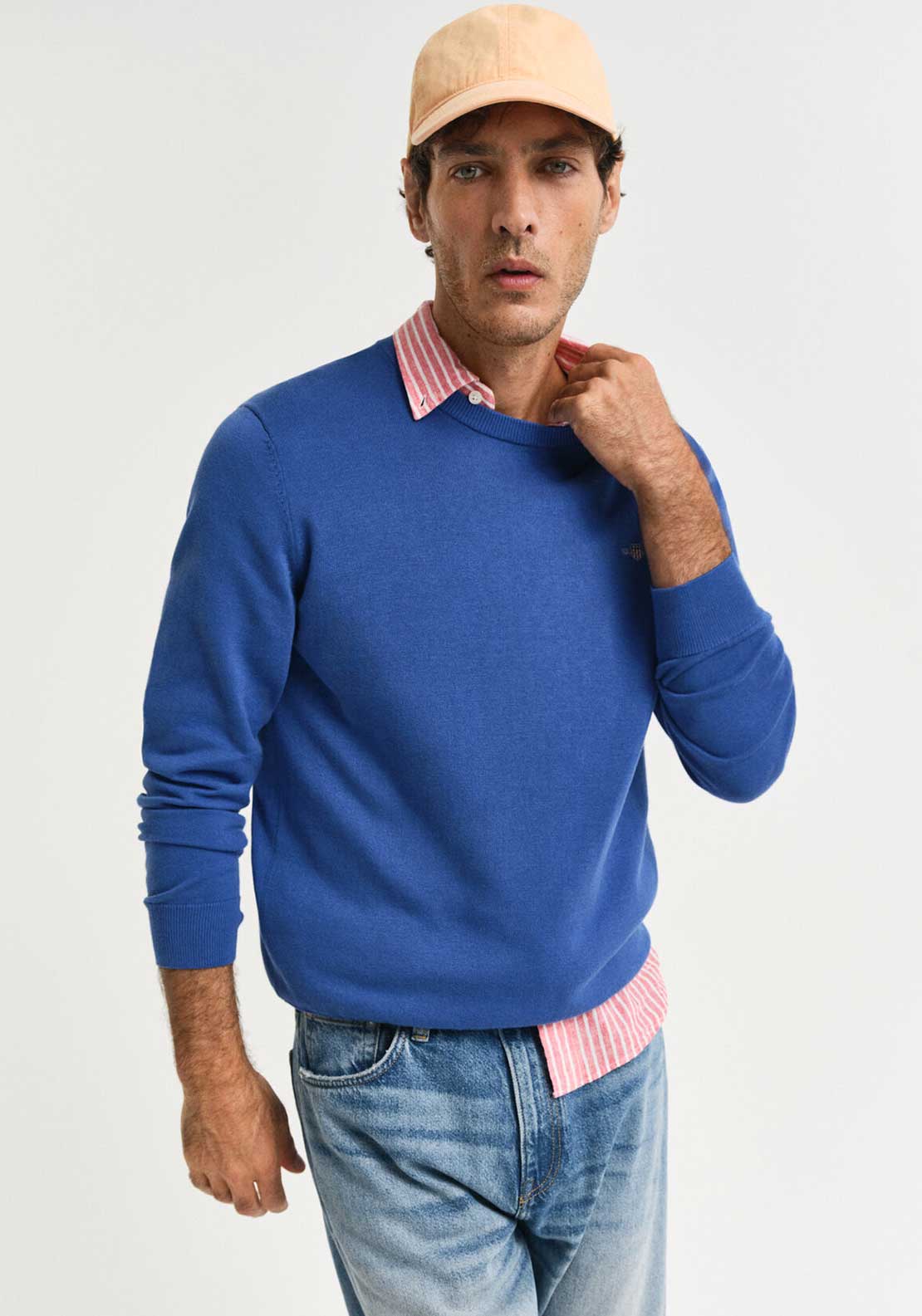 Gant Classic Cotton Crew Neck Sweater, Rich Blue
