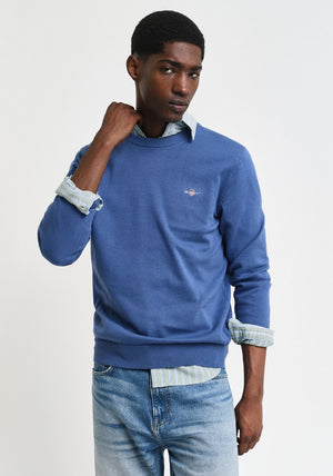 Gant Classic Cotton Crew Neck Sweater, Vintage Blue
