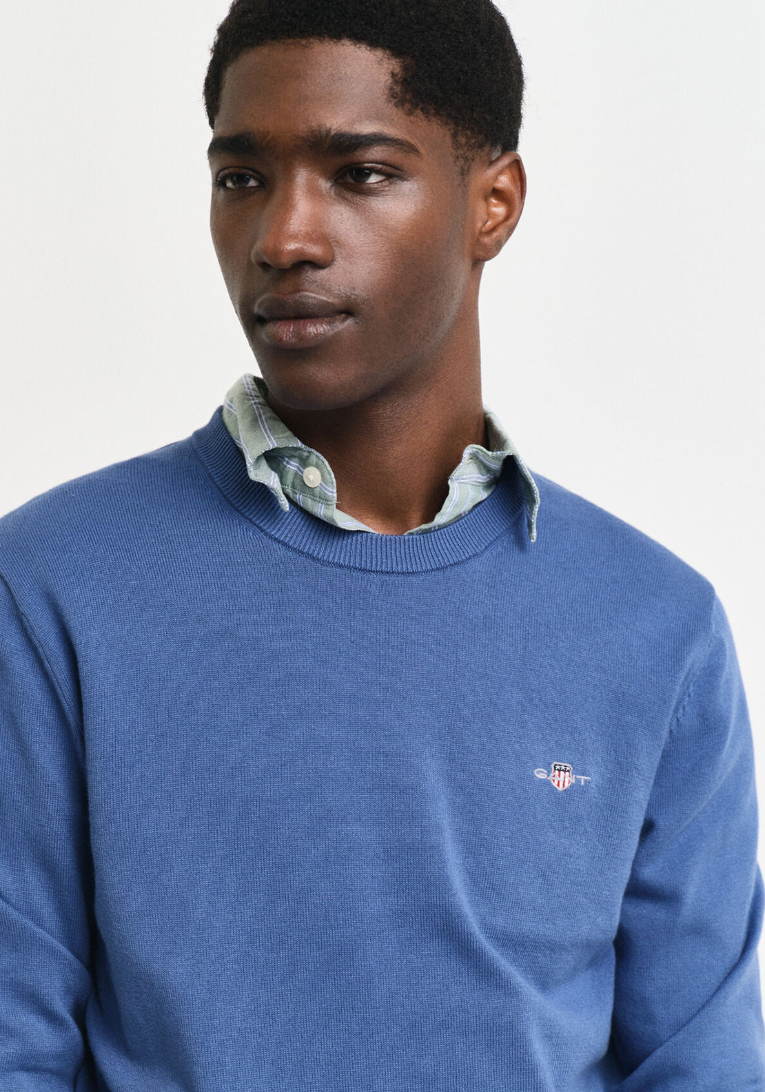 Gant Classic Cotton Crew Neck Sweater, Vintage Blue