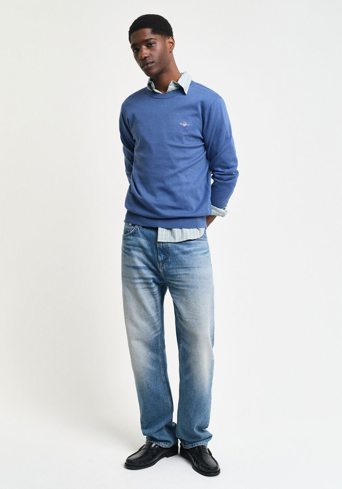Gant Classic Cotton Crew Neck Sweater, Vintage Blue