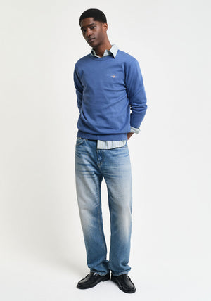 Gant Classic Cotton Crew Neck Sweater, Vintage Blue