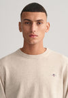Gant Classic Cotton Crew Neck Sweater, Light Beige Melange